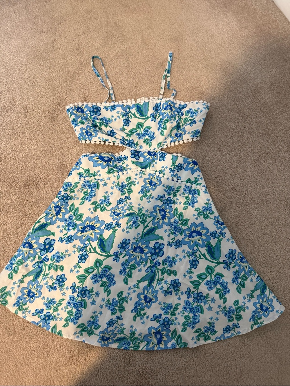 Amazon White Floral Mini Dress with Blue & Green Print